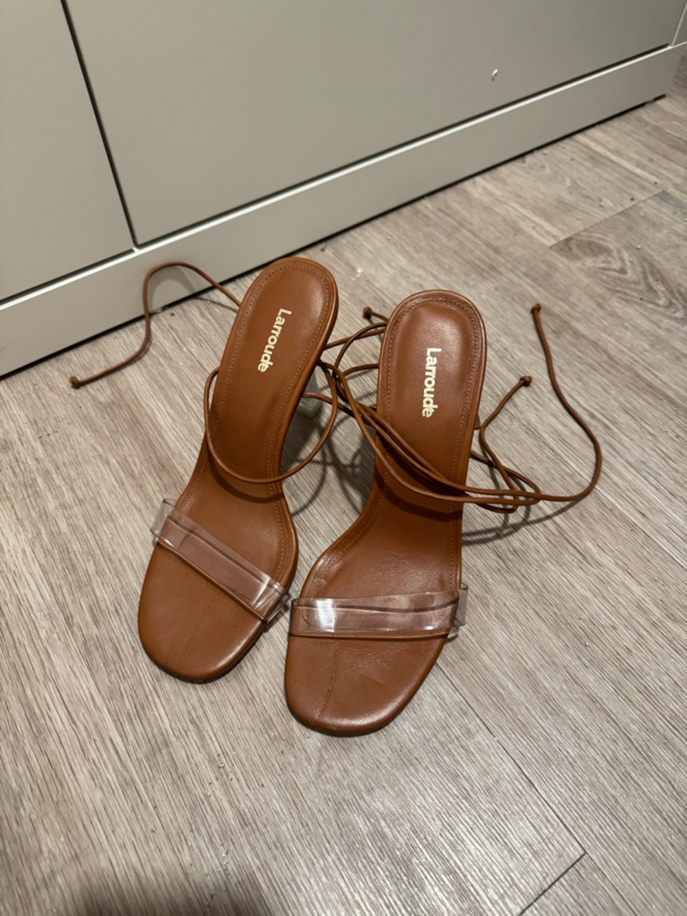 Larroude Tan Leather Lace-Up Sandals - Picture 2 of 5